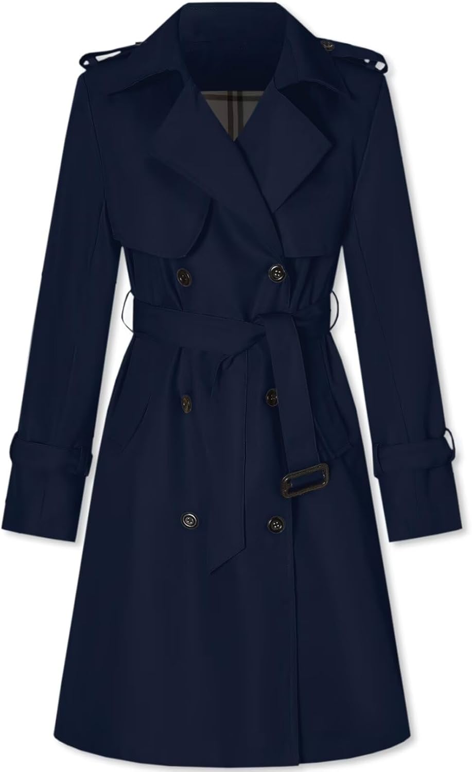 Women's Long Double-Breasted Trench Coat with Belt