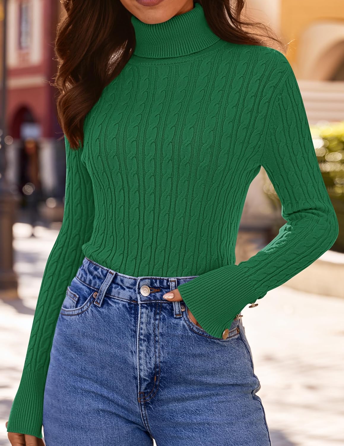 Women's Turtleneck Cable Knit Spring Winter Long Sleeve Pullover Sweaters - Image 2
