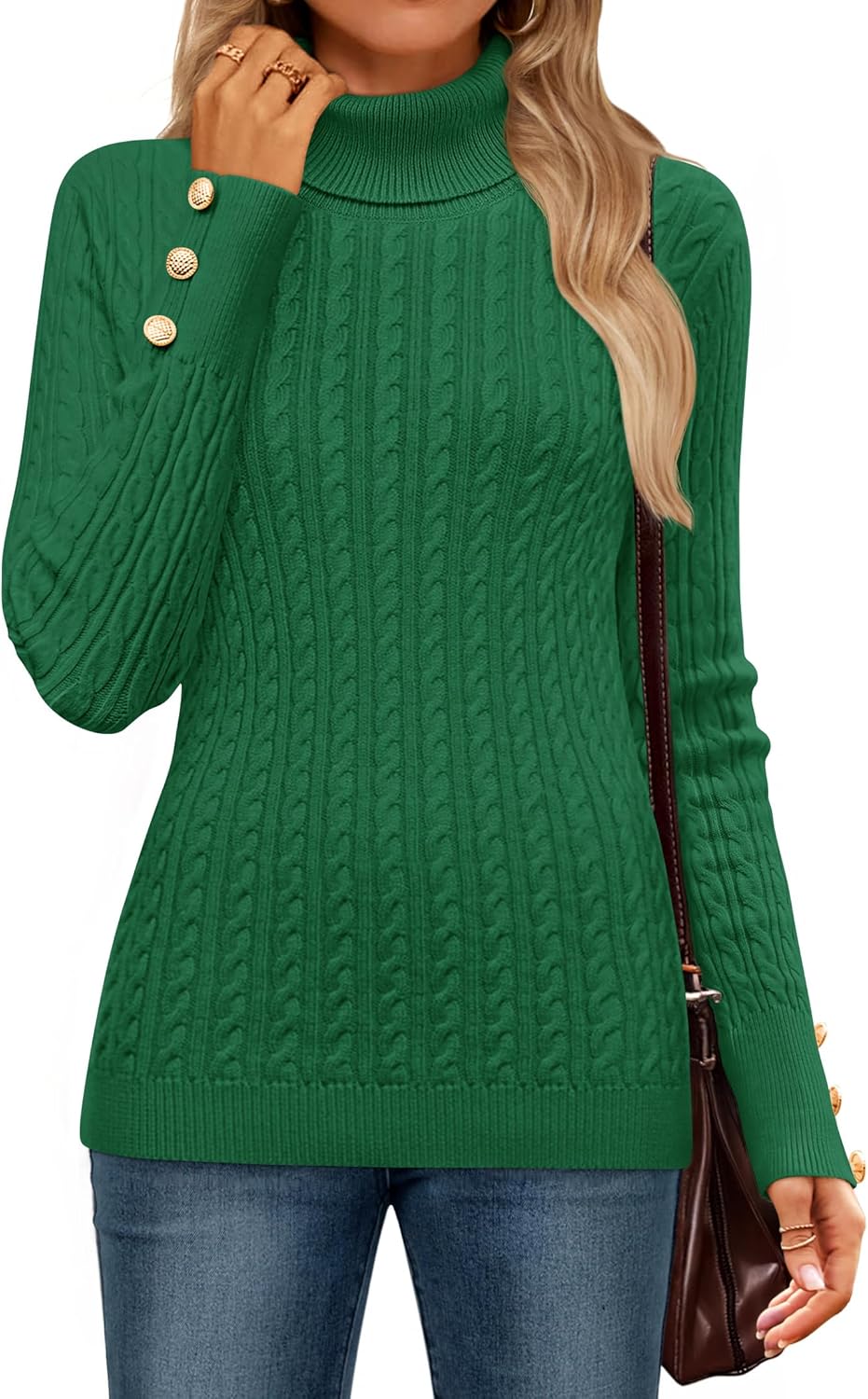 Women's Turtleneck Cable Knit Spring Winter Long Sleeve Pullover Sweaters