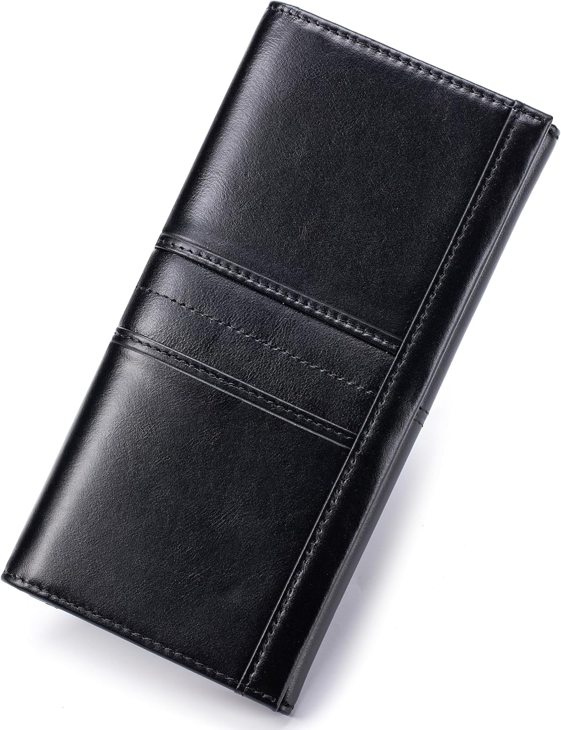 Slim Wallet for Women Blocking Long Ladies Wallet Bifold Womens Leather Wallet with Coin Pocket ID Window, Black