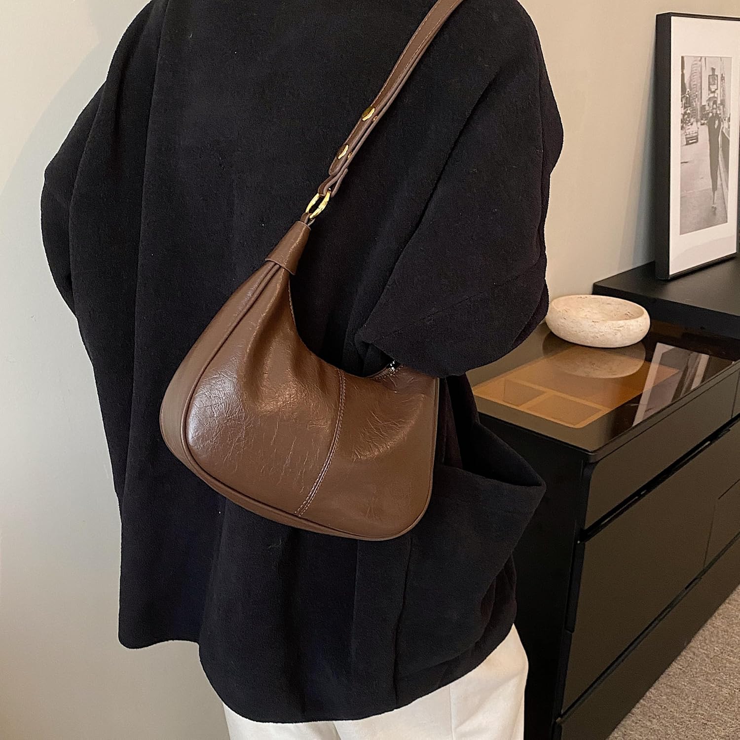 Small Hobo Bags for Women Retro Crescent Shoulder Purse Fall Soft Crossbody Handbag - Image 2